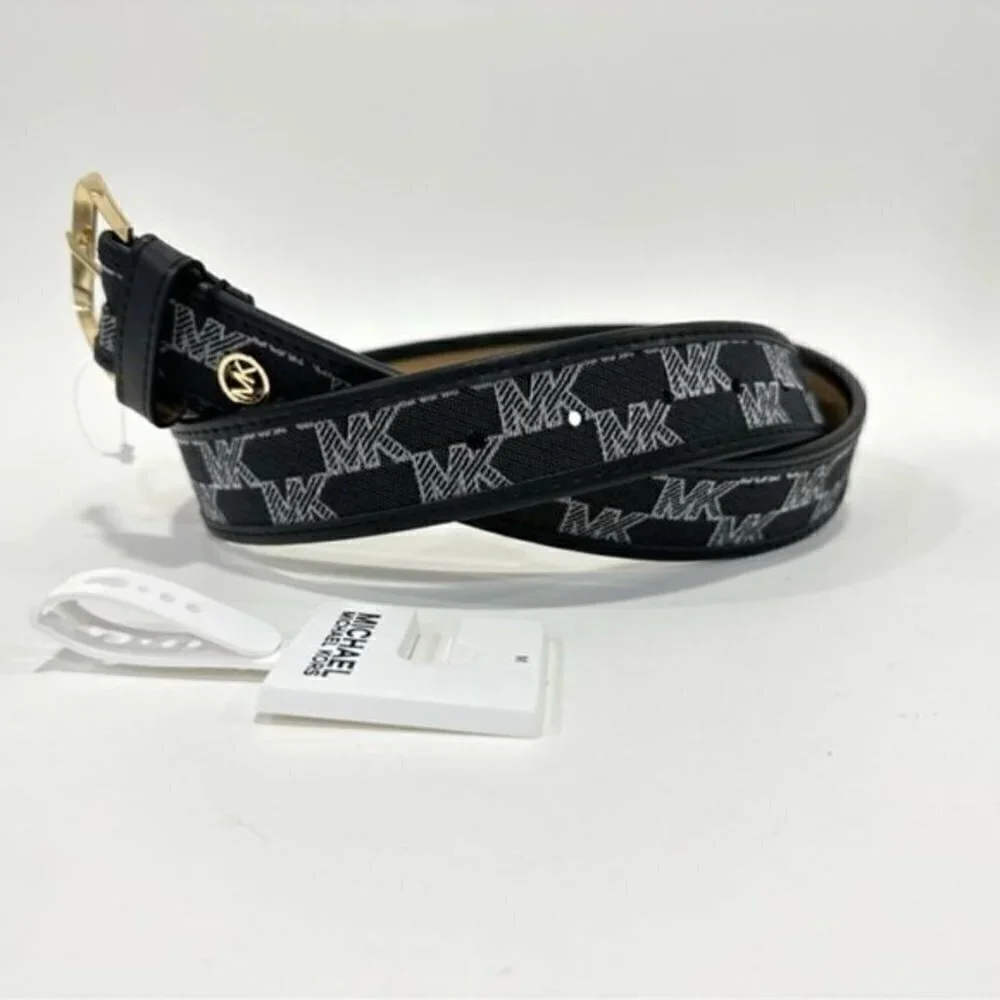 Michael Kors Signature MK print Black Cotton Waist Belt size Medium